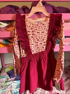 Carter's Burgundy Ruffle Pinafore with Pink Floral Top